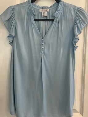Rachel Zoe Powder Blue Ruffle Sleeve V-Neck Blouse - Size S